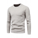 Stylish Men's Sweater Pure Color Round Neck Long Sleeve Slim Fitted Pullover Sweater