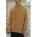 Men's Sweater Plain High Neck Long Sleeve Loose Sweater