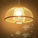 Southeast Asia Bamboo Pendant Light Modern and Simple Style Birdcage Shaped Hanging Light for Dinning Room