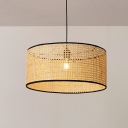 Japanese Style Bamboo Pendant Light Modern Cylinder Shaped Hanging Light for Bedroom Homestay