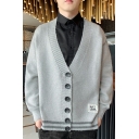 Men Edgy Cardigan Contrast Line Printed V-Neck Button up Long Sleeve Loose Fit Cardigan