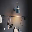 Kid's Bedroom Iron Shade Wall Sconce Cone Shaped Macaron Colour 1-Head Wall Lantern with Arc Arm