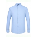 Vintage Mens Shirt Solid Color Long-Sleeved Button Up Pointed Collar Loose Fit Shirt
