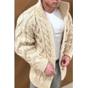 Basic Men's Cardigan Sweater Plain Stand Collar Button Closure Long-Sleeved Regular Fit Cardigan Sweater