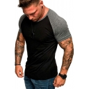 Retro T-Shirt Color Block Round Neck Short-Sleeved Slim Fit T-Shirt for Men