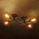 Semi Flush Light Warehouse Bronze Iron Piping Ceiling Light with Cage Shade for Corridor