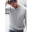 Hot Sweater Solid Color Regular Fit Long Sleeve Crew Neck Sweater for Men