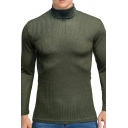 Casual Men's Sweater Pure Color High Neck Long Sleeves Slim Fit Pullover Sweater