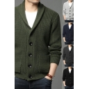 Dashing Cardigan Sweater Pure Color Long-Sleeved Lapel Collar Button Closure Regular Fitted Cardigan Sweater for Men