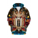 Fashionable Mens Drawstring Hoodie Tribal Pattern Zip Closure Long-Sleeved Rib Cuffs Regular Fitted Hoodie with Pocket
