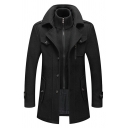 Modern Mens Overcoat Pure Color Zip Closure Long Sleeve Stand Collar Fitted Overcoat