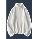 Casual Sweater Solid Color Rib Hem Long-sleeved High Collar Loose Fitted Pullover Sweater for Men