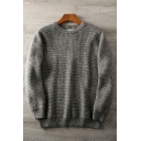 Basic Sweater Pure Color Rib-knitted Trim Round Neck Long Sleeve Knit Sweater for Men