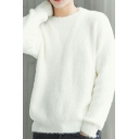 Warm Men's Sweater Crew Neck Pure Color Rib Cuffs Long-Sleeves Regular Fit Sweater