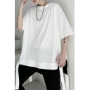Mens Daily T-Shirt Solid Color Half Sleeve Crew Neck Loose Fitted T-Shirt