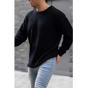 Simple Men's Sweater Pure Color Crew Neck Long Sleeve Loose Fitted Sweater