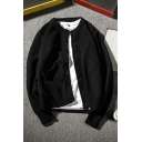 Trendy Guys Plain Cardigan Button Up Crew Neck Long-Sleeved Regular Fitted Knit Cardigan