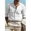 Basic Men's Shirt Point Collar Solid Color Chest Pocket Long Sleeve Regular Fit Shirt