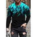 Cool Guy's T-Shirt 3D Flame Print Long Sleeves Round Neck Slim Fit T-Shirt