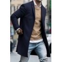 Retro Pea Coat Pure Color Notched Collar Long Sleeves Relaxed Button Down Pea Coat for Men