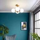 4 Lights Globe Flush Ceiling Light Simple Style Opal Glass Ceiling Lamp in White for Bedroom