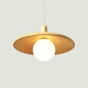 Japanese Style Wood Hanging Light Dish-Shaped LED Pendant Light for Living Room