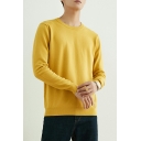 Metrosexual Pullover Solid Color Long Sleeve Round Neck Rib Hem Regular Pullover for Guys