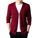 Boy's Fancy Cardigan Whole Colored Long Sleeves Regular V-Neck Button Closure Cardigan