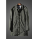 Daily Mens Trench Coat Plain Lapel Collar Button Closure Long-Sleeved Regular Fitted Trench Coat