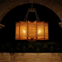Fabric Drum Hanging Light 2 Lights Restaurant Drop Pendant with 39.5