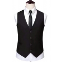 Chic Men's Suit Vest Plain Button Fly Patched V-Neck Slimming Suit Vest
