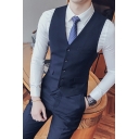 Dashing Plain Suit Vest Button Closure Belt Back V-Neck Slim Fit Suit Vest for Guys