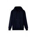 Simple Solid Color Hoodie Pocket Detail Zip Fly Long-Sleeved Regular Fit Hooded Sweatshirt for Men