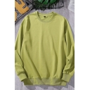 Guys Creative Sweatshirt Solid Color Round Neck Loose Fit Long-sleeved Sweatshirt