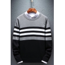 Street Look Men's Sweater Color Block Long Sleeves Crew Neck Loose Fitted Pullover Sweater