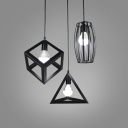 Industrial Style Caged Multi-Light Pendant Light Metal 3 Light Hanging Lamp in Black