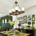 Rectangular Dining Room Light Chandelier Wooden 6-Light Antique Style in Brown