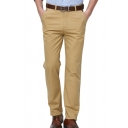 Chic Drawstring Pants Solid Color Pocket Detail Elastic Waist Slim Fit Pants for Men