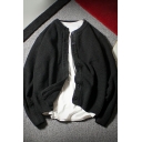 Mens Stylish Cardigan Sweater Pure Color Long Sleeves Round Neck Button Closure Loose Fit Cardigan Sweater