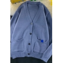 Men Trendy Cardigan Whole Colored V-Neck Long Sleeves Side Pocket Button-up Baggy Cardigan