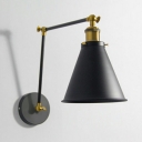Industrial Style Cone Shade Wall Lamp Metal 1 Light Wall Light in Black for Restaurant