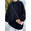 Basic Mens Sweater Whole Colored Long-sleeved Round Neck Long Length Loose Fit Pullover Sweater