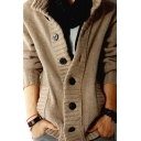 Mens Trendy Knitted Cardigan Plain Ribbed Trim Stand Collar Button Down Long Sleeve Slim Fit Cardigan