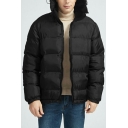 Warm Puffer Coat Solid Color Hooded Zip Up Long Sleeve Regular Fit Puffer Coat for Men