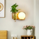 Globe Shape Wall Sconce Light Creative Modern Wood and Glass Shade Wall Light for Hallway