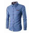 Retro Men's Shirt Turn-Down Collar Button Up Long Sleeve Regular Fit Denim Shirt