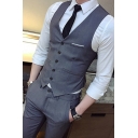 Chic Mens Vest Solid Color Pocket Detail Single Breasted V-Neck Slim Fit Vest
