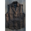 Men's Stylish Herringbone Print Vest Welt Pocket Single Breasted Lapel Collar Slim Cut Vest