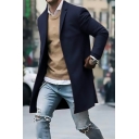 Men's Basic Designed Coat Solid Color Button Placket Lapel Collar Long Sleeve Pocket Coat