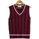 Popular Jacquard Sweater Vest Contrast Color V-Neck Sleeveless Regular Fit Knitted Vest for Men